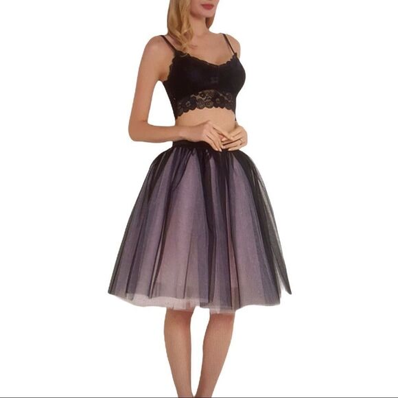 Black Purple Satin Multi Layered Tulle Knee Length Skirt - NEW - Picture 4 of 4